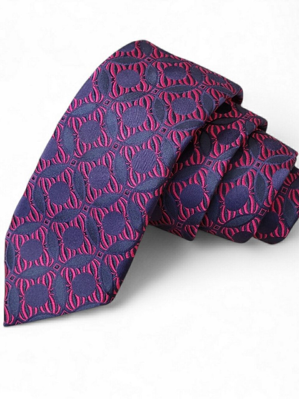 Tino Cosma 100% Silk Tie Made In Italy Navy Blue & Pink Geometric Print